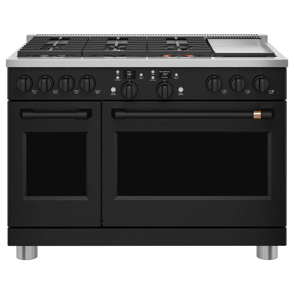 48" Smart Dual-Fuel Commercial-Style Range with No-Preheat Air Fry in Matte Black with Flat Black hardware
