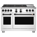 48" Smart Dual-Fuel Commercial-Style Range with No-Preheat Air Fry in Matte White with Flat Black hardware