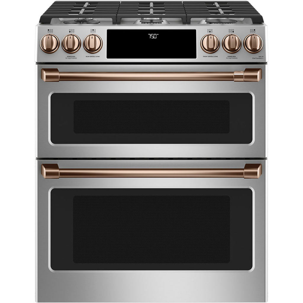 30" Double Oven Gas Range with No-Preheat Air Fry in Stainless Steel with Brushed Copper hardware