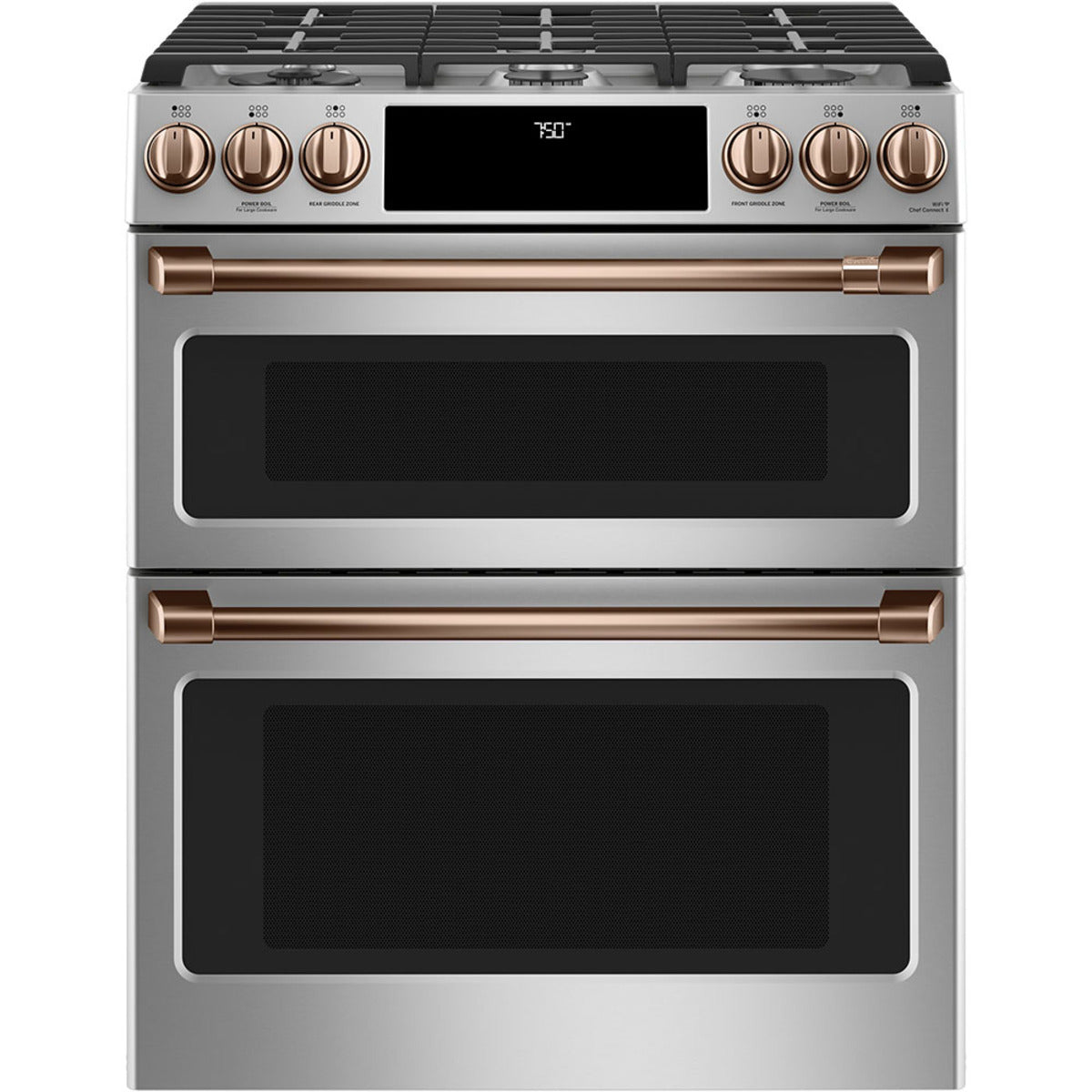 30" Double Oven Gas Range with No-Preheat Air Fry in Stainless Steel with Brushed Copper hardware