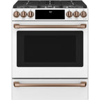 30" Slide-In Gas Range with Convection and No-Preheat Air Fry in Matte White with Brushed Copper hardware