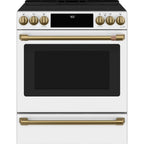 30" Induction Range with Warming Drawer and No-Preheat Air Fry in Matte White with Brushed Brass hardware