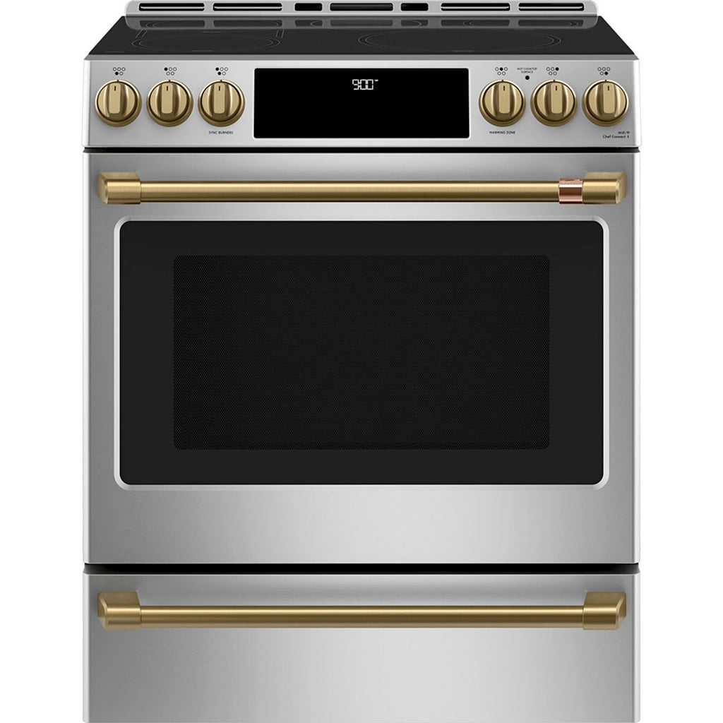 30" Induction Range with Warming Drawer and No-Preheat Air Fry in Stainless Steel with Brushed Brass hardware