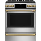 30" Induction Range with Warming Drawer and No-Preheat Air Fry in Stainless Steel with Brushed Brass hardware