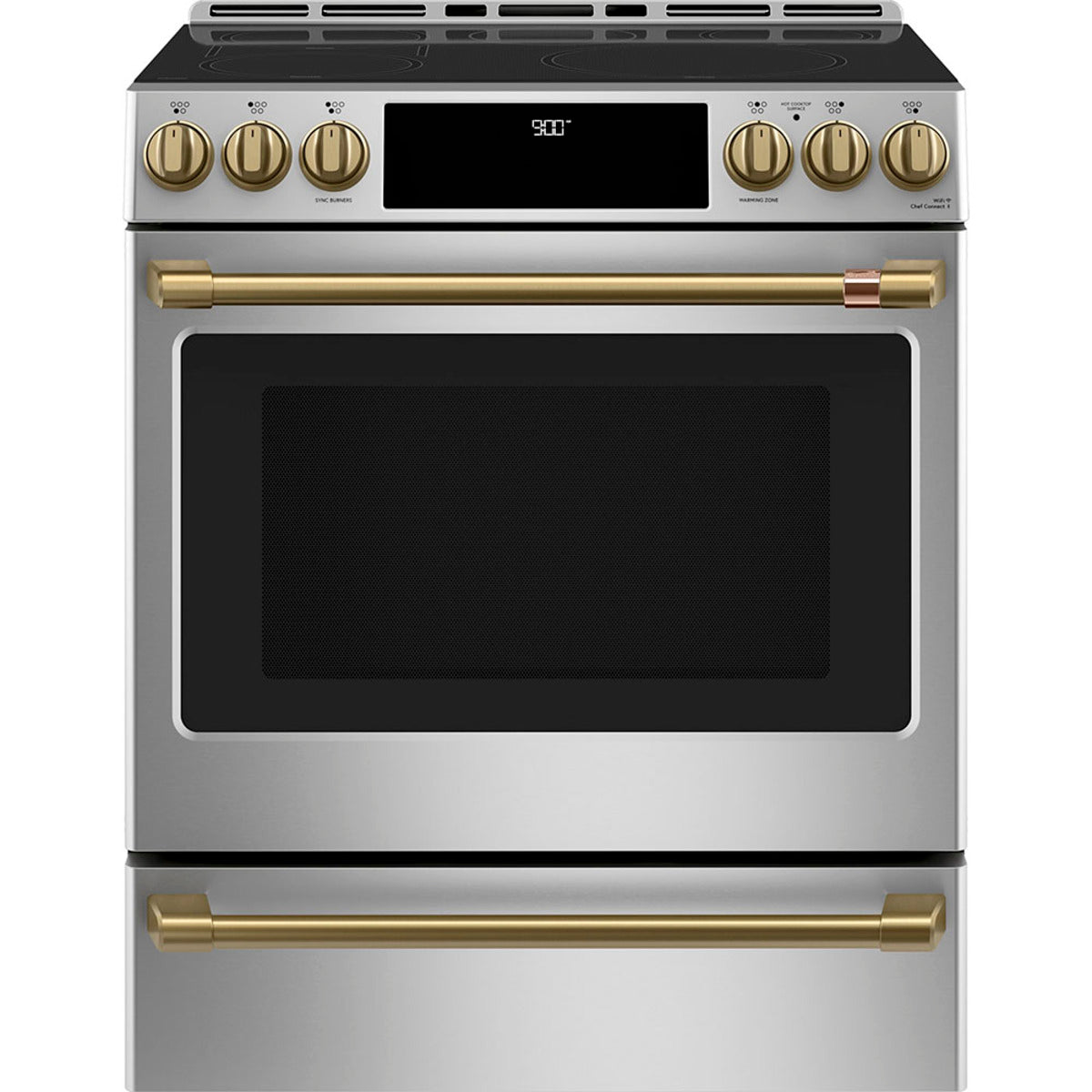 30" Induction Range with Warming Drawer and No-Preheat Air Fry in Stainless Steel with Brushed Brass hardware