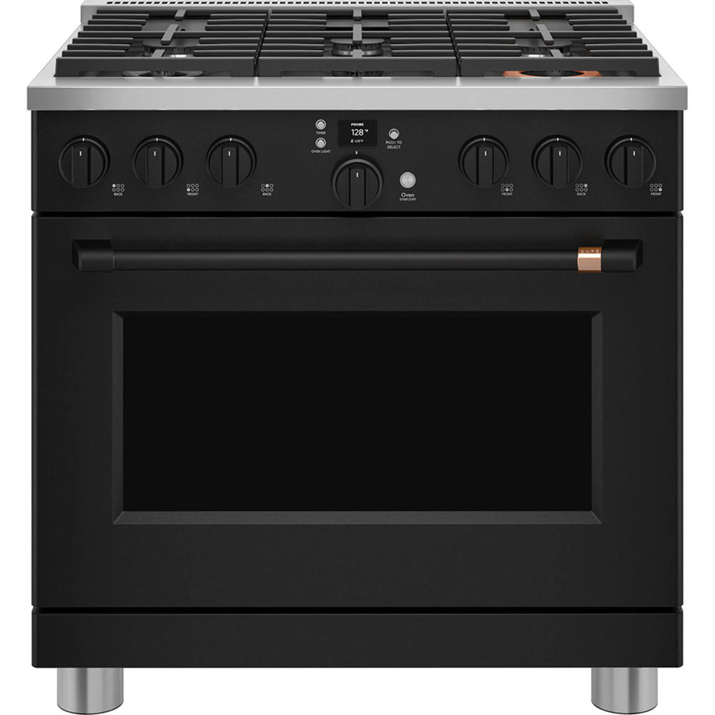 36" Smart All-Gas Commercial-Style Range with No-Preheat Air Fry in Matte Black with Flat Black hardware