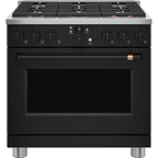36" Smart All-Gas Commercial-Style Range with No-Preheat Air Fry in Matte Black with Flat Black hardware
