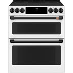 30" Slide-In Radiant Double Oven Range with No-Preheat Air Fry in Matte White with Flat Black hardware