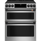 30" Slide-In Radiant Double Oven Range with No-Preheat Air Fry in Stainless Steel with Flat Black hardware