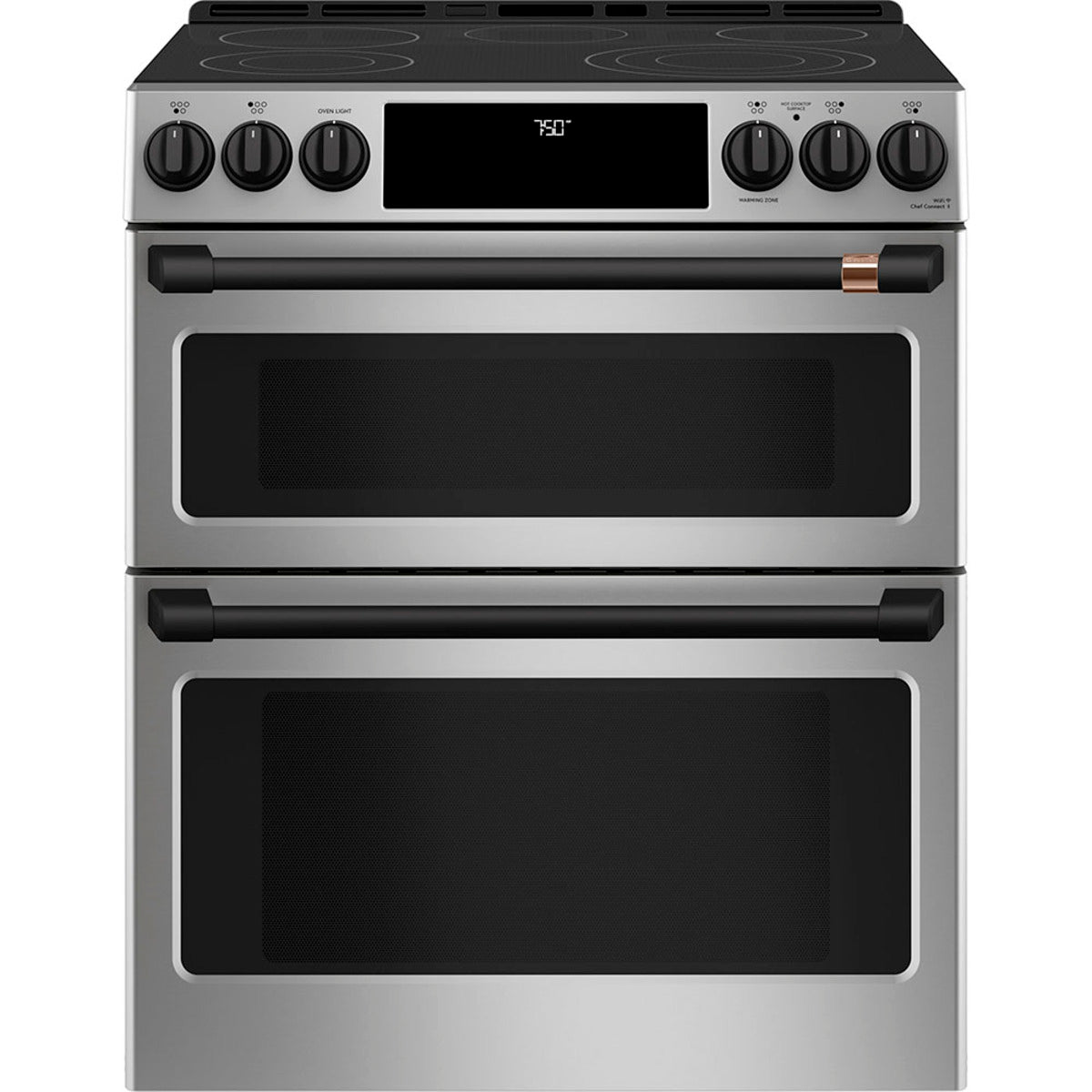 30" Slide-In Radiant Double Oven Range with No-Preheat Air Fry in Stainless Steel with Flat Black hardware