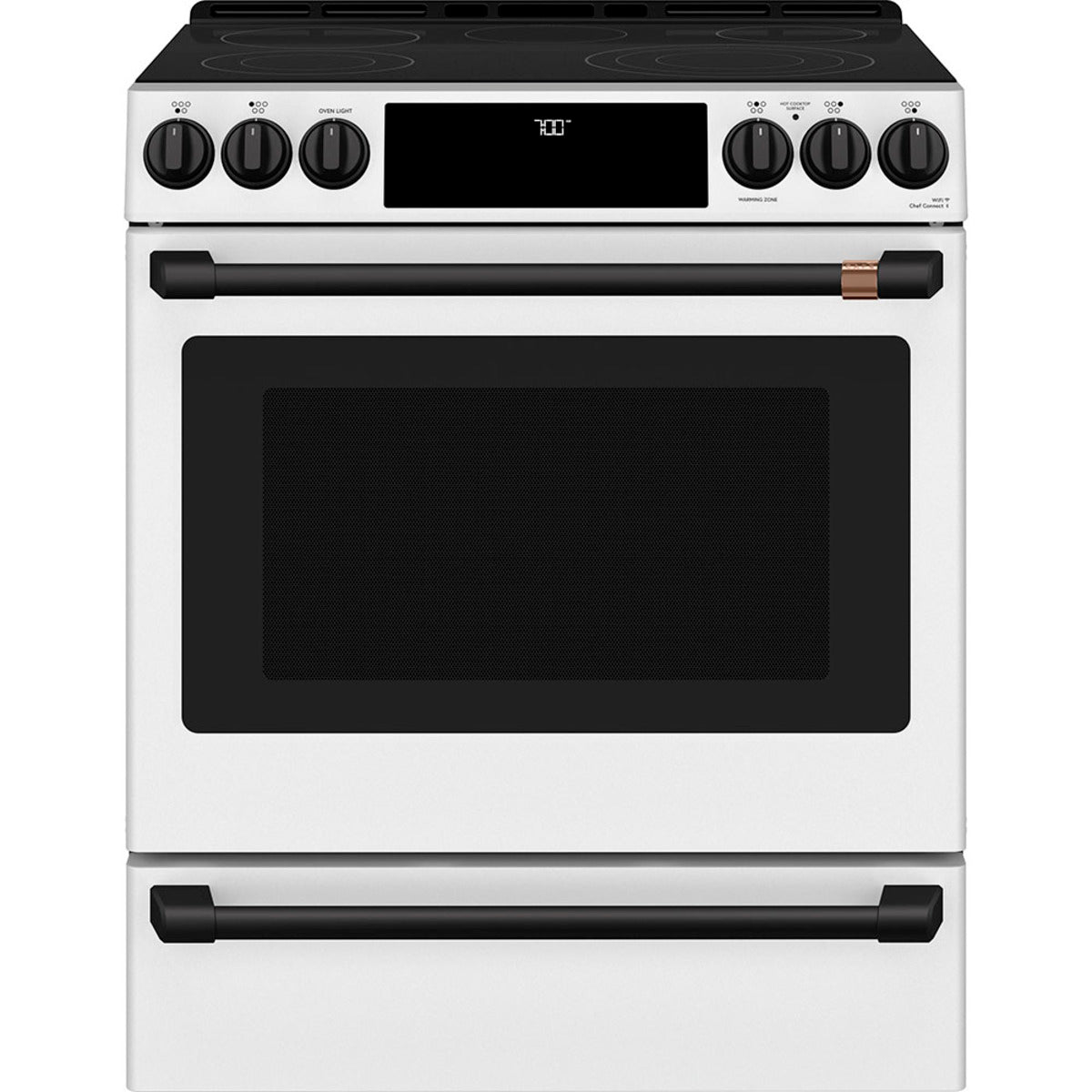 30" Slide-In Radiant Range with No-Preheat Air Fry in Matte White with Flat Black hardware