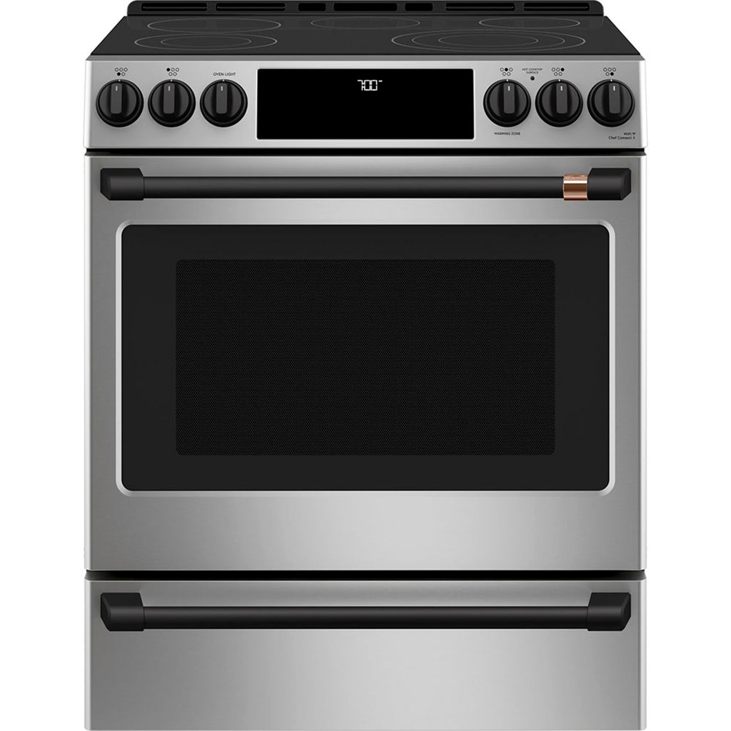 30" Slide-In Radiant Range with No-Preheat Air Fry in Stainless Steel with Flat Black hardware