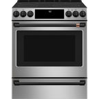 30" Slide-In Radiant Range with No-Preheat Air Fry in Stainless Steel with Flat Black hardware