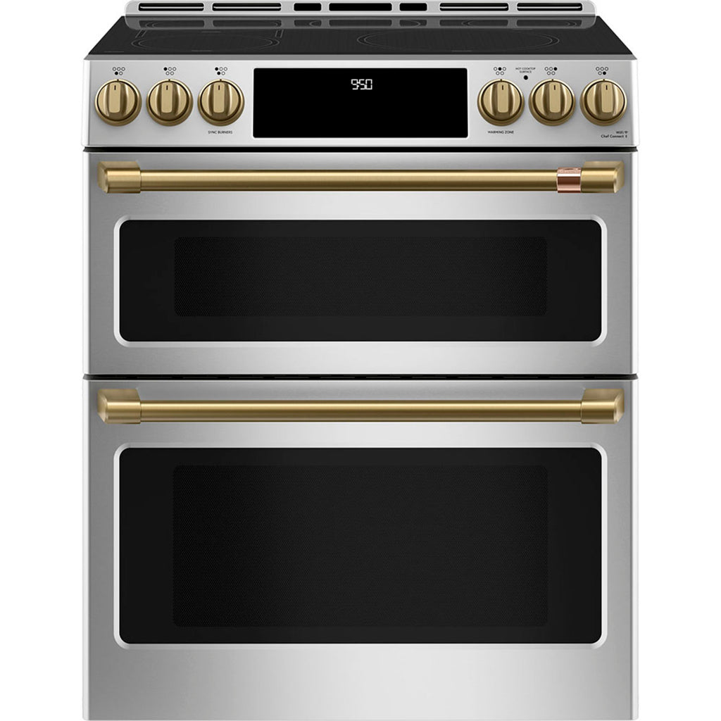 30" Induction Range with Double Oven and No-Preheat Air Fry in Stainless Steel with Brushed Brass hardware