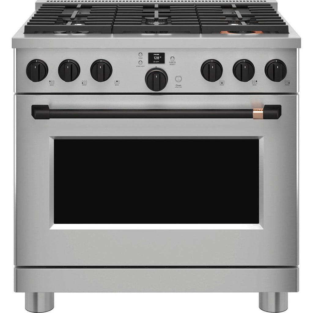 36" Smart All-Gas Commercial-Style Range with No-Preheat Air Fry in Stainless Steel with Flat Black hardware