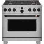36" Smart All-Gas Commercial-Style Range with No-Preheat Air Fry in Stainless Steel with Flat Black hardware