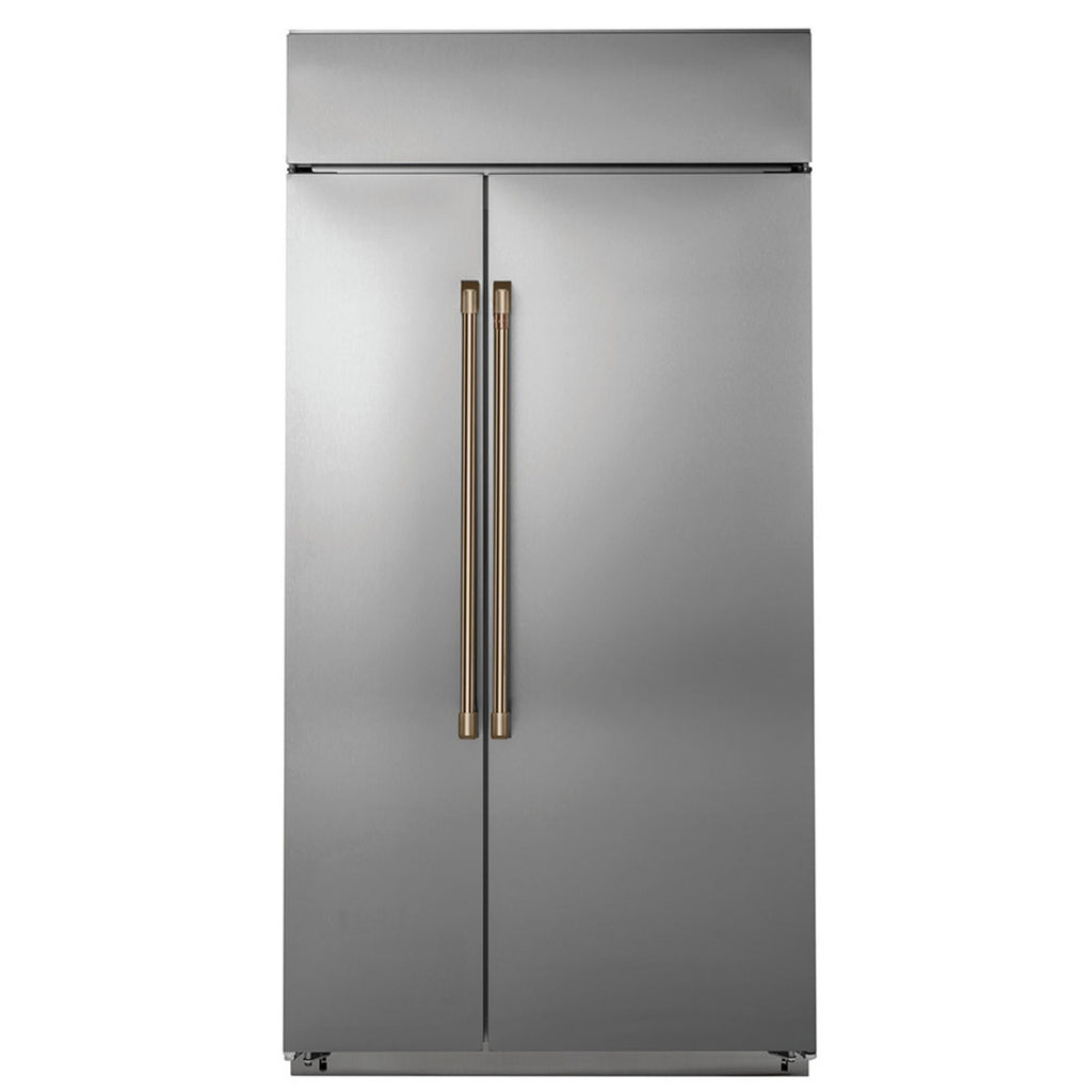 42" Built-In Side-by-Side Refrigerator in Stainless Steel with Brushed Bronze hardware