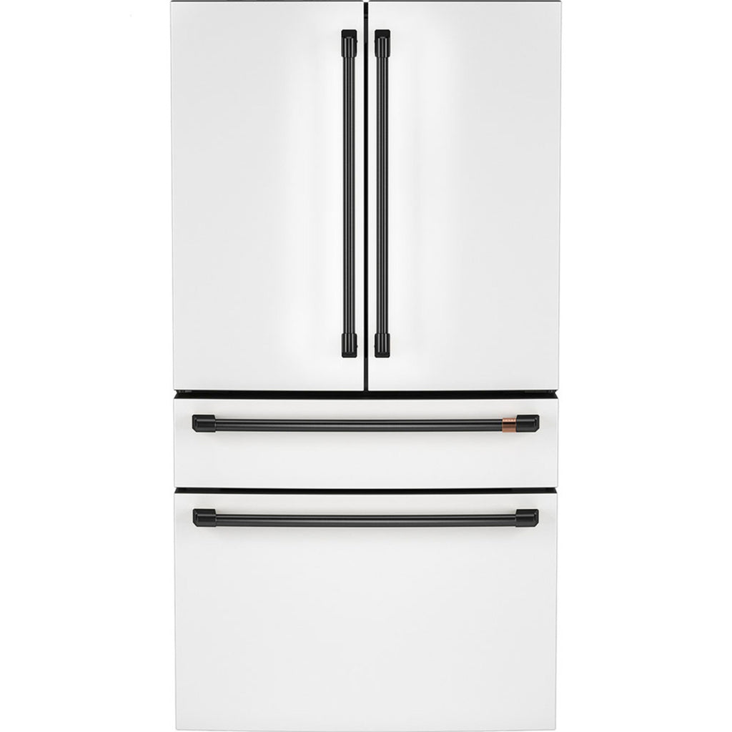 23.2 Cu. Ft. Counter-Depth 4-Door French-Door Refrigerator with Dual-Dispense AutoFill Pitcher in Matte White with Brushed Black hardware