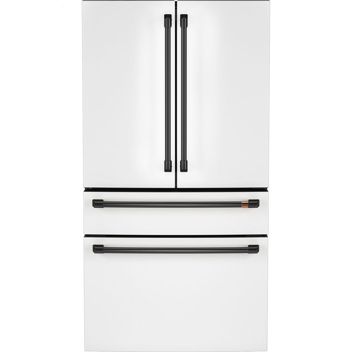 23.2 Cu. Ft. Counter-Depth 4-Door French-Door Refrigerator with Dual-Dispense AutoFill Pitcher in Matte White with Brushed Black hardware