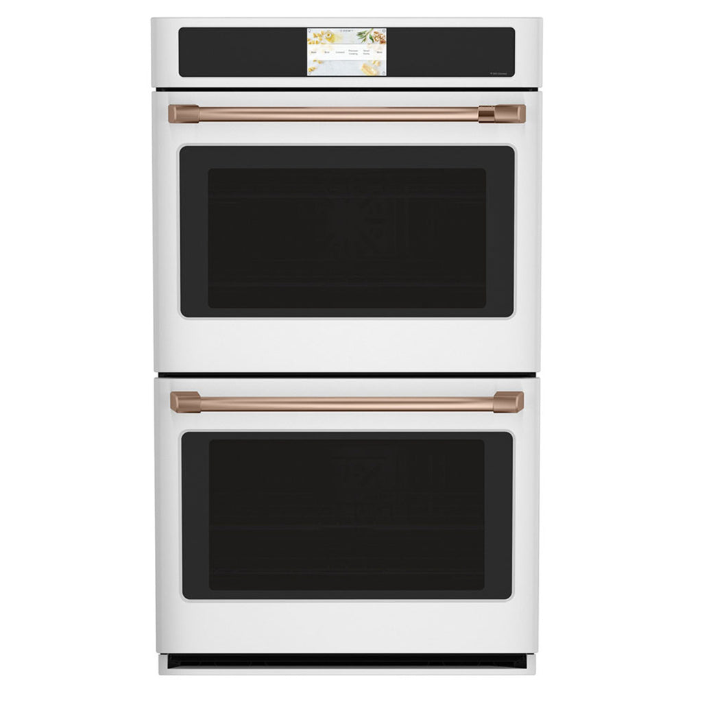 30" Built-In Convection Double Wall Oven in Matte White with Brushed Copper hardware