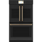 30" Built-In French-Door Double Convection Wall Oven in Matte Black with Brushed Bronze hardware