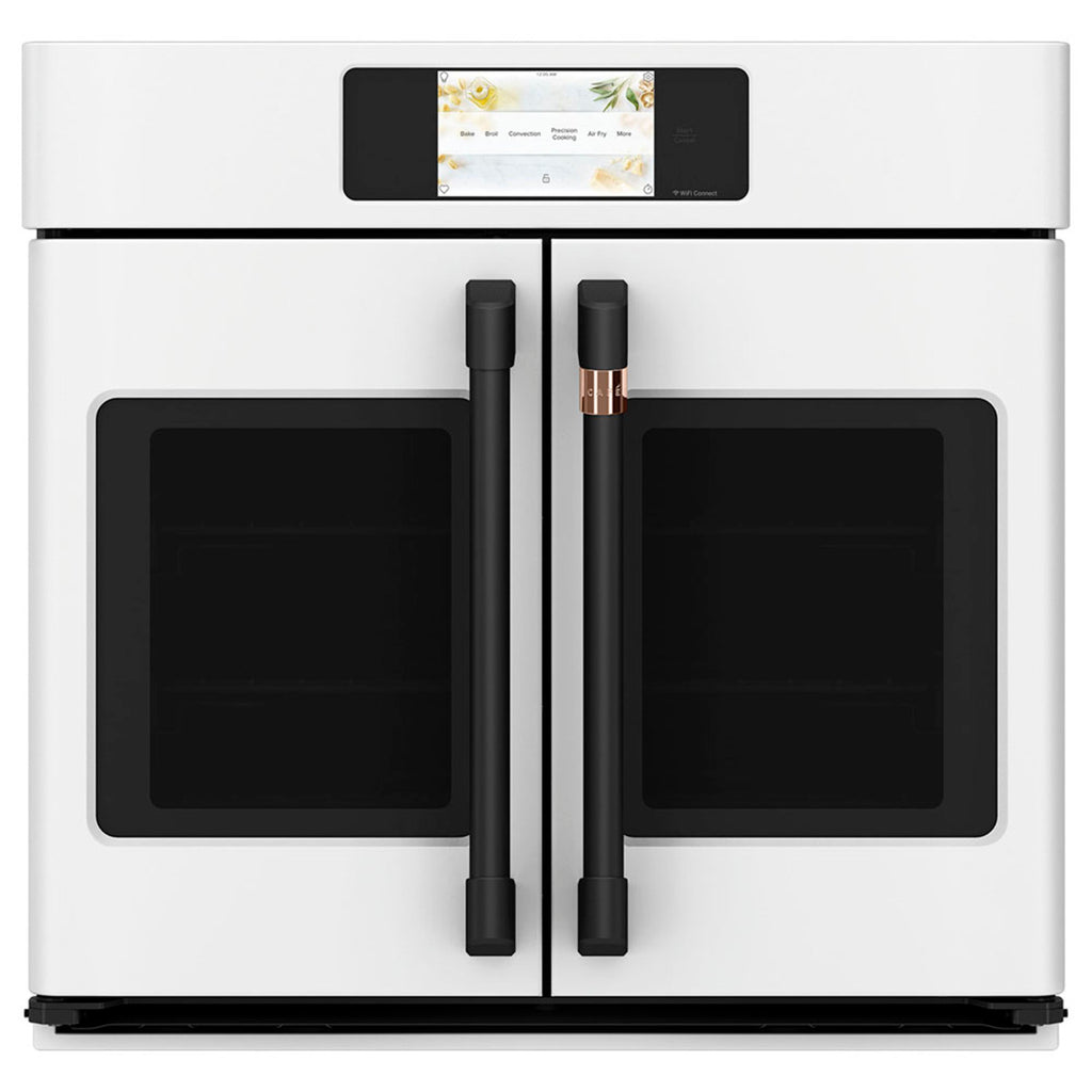 30" Built-In French-Door Single Convection Wall Oven in Matte White with Flat Black hardware