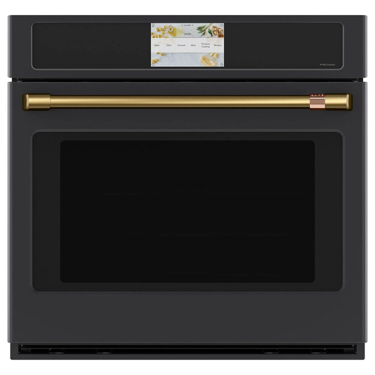 30" Built-In Convection Single Wall Oven with No-Preheat Air Fry in Matte Black with Brushed Brass hardware