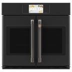 30" Built-In French-Door Single Convection Wall Oven in Matte Black with Brushed Black hardware