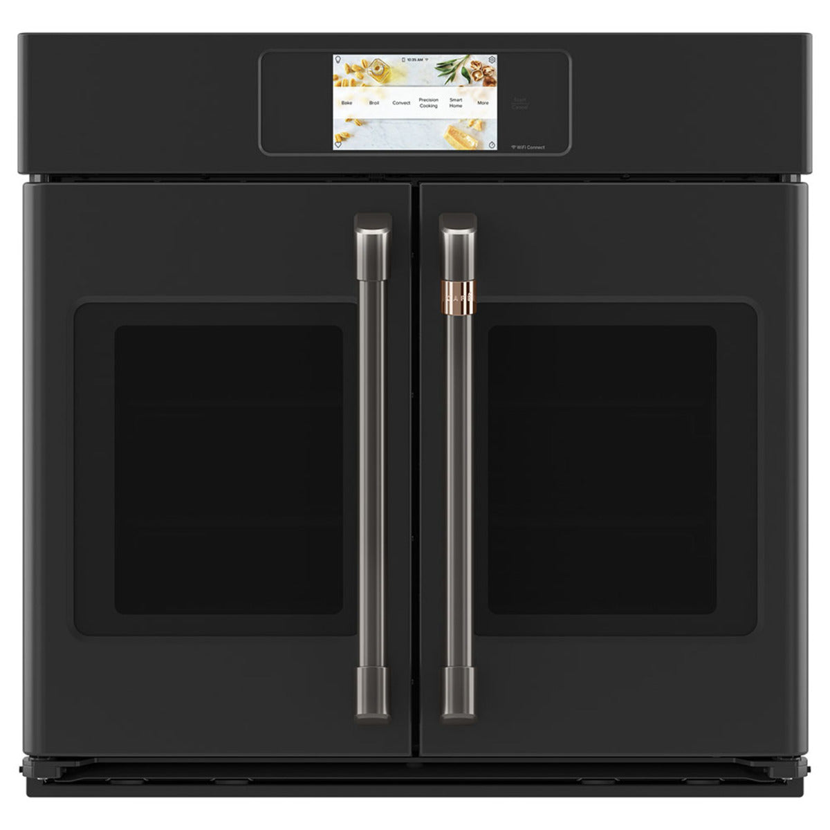 30" Built-In French-Door Single Convection Wall Oven in Matte Black with Brushed Black hardware