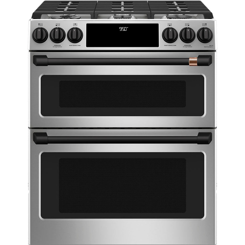 30" Dual-Fuel Range with Double Oven and No-Preheat Air Fry in Stainless Steel with Flat Black hardware