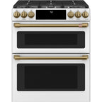 30" Double Oven Gas Range with No-Preheat Air Fry in Matte White with Brushed Brass hardware