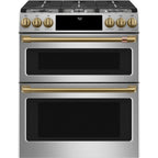 30" Double Oven Gas Range with No-Preheat Air Fry in Stainless Steel with Brushed Brass hardware