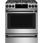 30" Slide-In Gas Range with Convection and No-Preheat Air Fry in Stainless Steel with Flat Black hardware