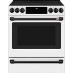 30" Induction Range with Warming Drawer and No-Preheat Air Fry in Matte White with Flat Black hardware