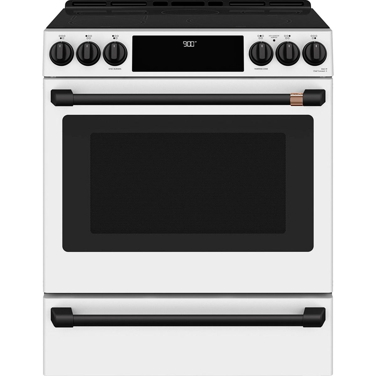 30" Induction Range with Warming Drawer and No-Preheat Air Fry in Matte White with Flat Black hardware