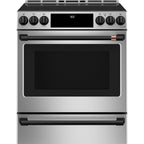 30" Induction Range with Warming Drawer and No-Preheat Air Fry in Stainless Steel with Flat Black hardware