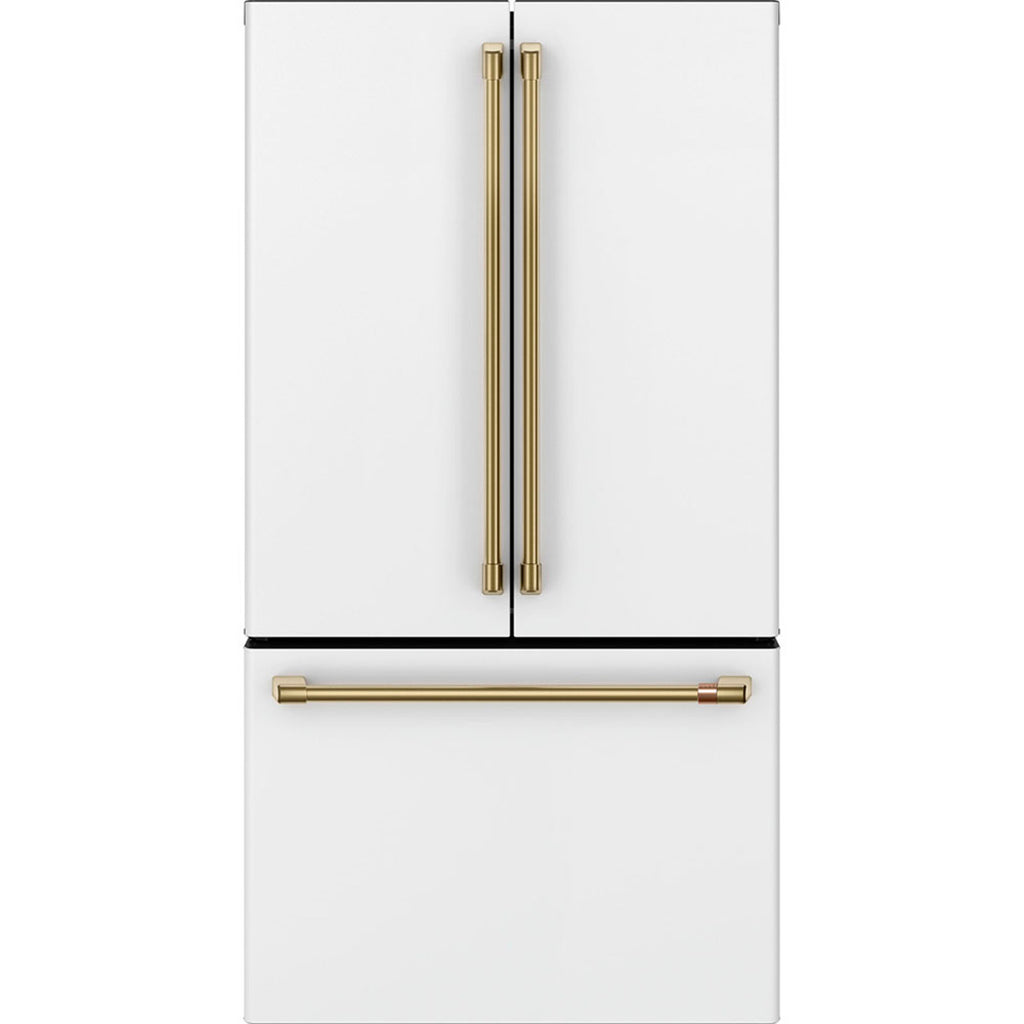 23.1 Cu. Ft. Counter-Depth French-Door Refrigerator in Matte White with Brushed Brass hardware