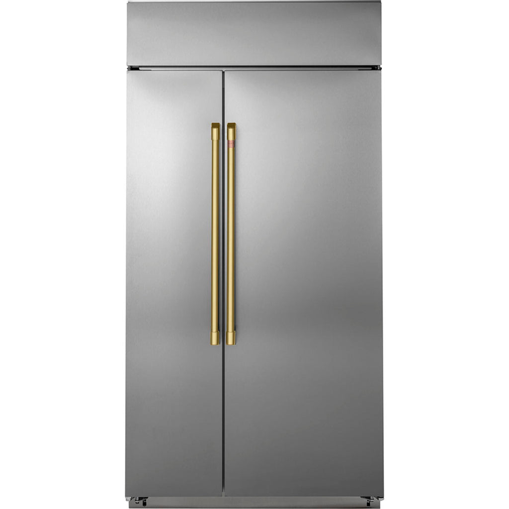 48" Built-In Side-by-Side Refrigerator in Stainless Steel with Brushed Brass hardware