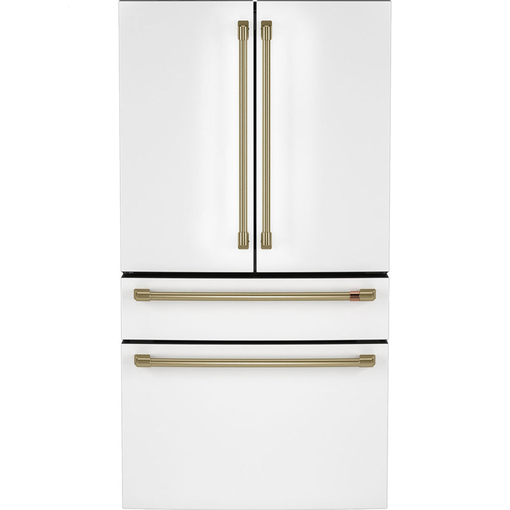 23.2 Cu. Ft. Counter-Depth 4-Door French-Door Refrigerator with Dual-Dispense AutoFill Pitcher in Matte White with Brushed Brass hardware