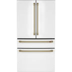 23.2 Cu. Ft. Counter-Depth 4-Door French-Door Refrigerator with Dual-Dispense AutoFill Pitcher in Matte White with Brushed Brass hardware