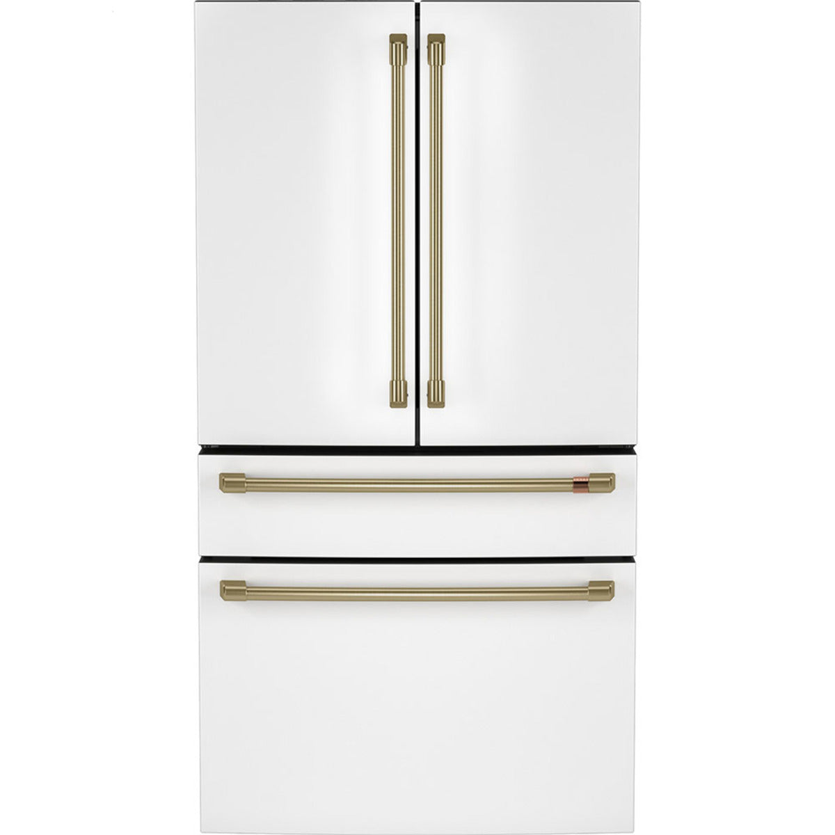 23.2 Cu. Ft. Counter-Depth 4-Door French-Door Refrigerator with Dual-Dispense AutoFill Pitcher in Matte White with Brushed Brass hardware