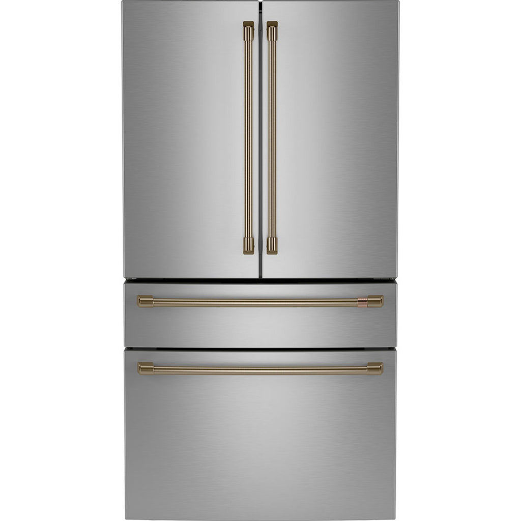 23.2 Cu. Ft. Counter-Depth 4-Door French-Door Refrigerator with Dual-Dispense AutoFill Pitcher in Stainless Steel with Brushed Bronze hardware