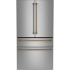 23.2 Cu. Ft. Counter-Depth 4-Door French-Door Refrigerator with Dual-Dispense AutoFill Pitcher in Stainless Steel with Brushed Bronze hardware