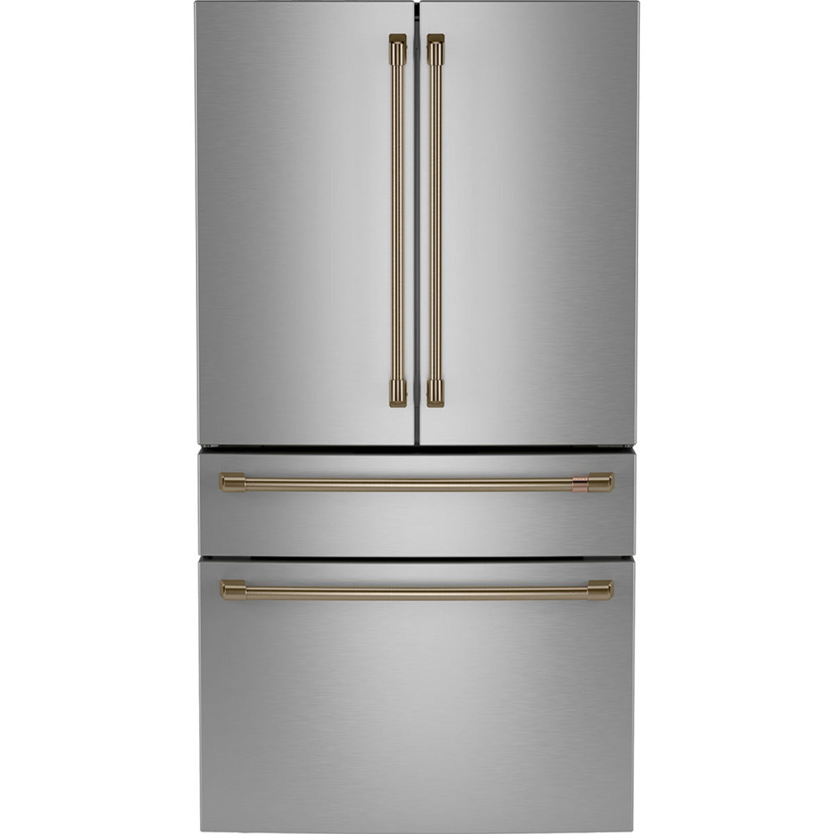 23.2 Cu. Ft. Counter-Depth 4-Door French-Door Refrigerator with Dual-Dispense AutoFill Pitcher in Stainless Steel with Brushed Bronze hardware