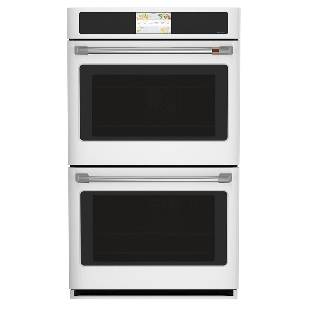 30" Built-In Convection Double Wall Oven in Matte White with Brushed Stainless hardware