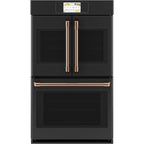 30" Built-In French-Door Double Convection Wall Oven in Matte Black with Brushed Copper hardware