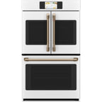 30" Built-In French-Door Double Convection Wall Oven in Matte White with Brushed Bronze hardware