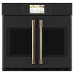 30" Built-In French-Door Single Convection Wall Oven in Matte Black with Brushed Bronze hardware