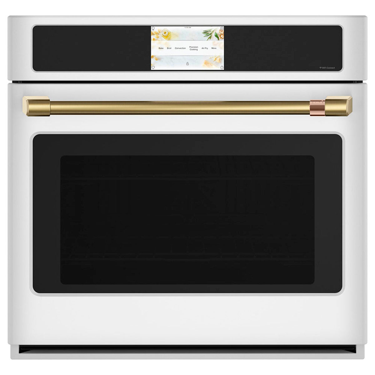 30" Built-In Convection Single Wall Oven with No-Preheat Air Fry in Matte White with Brushed Brass hardware
