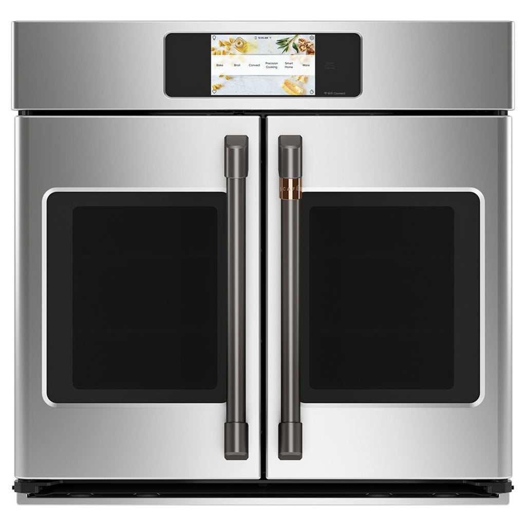 30" Built-In French-Door Single Convection Wall Oven in Stainless Steel with Brushed Black hardware